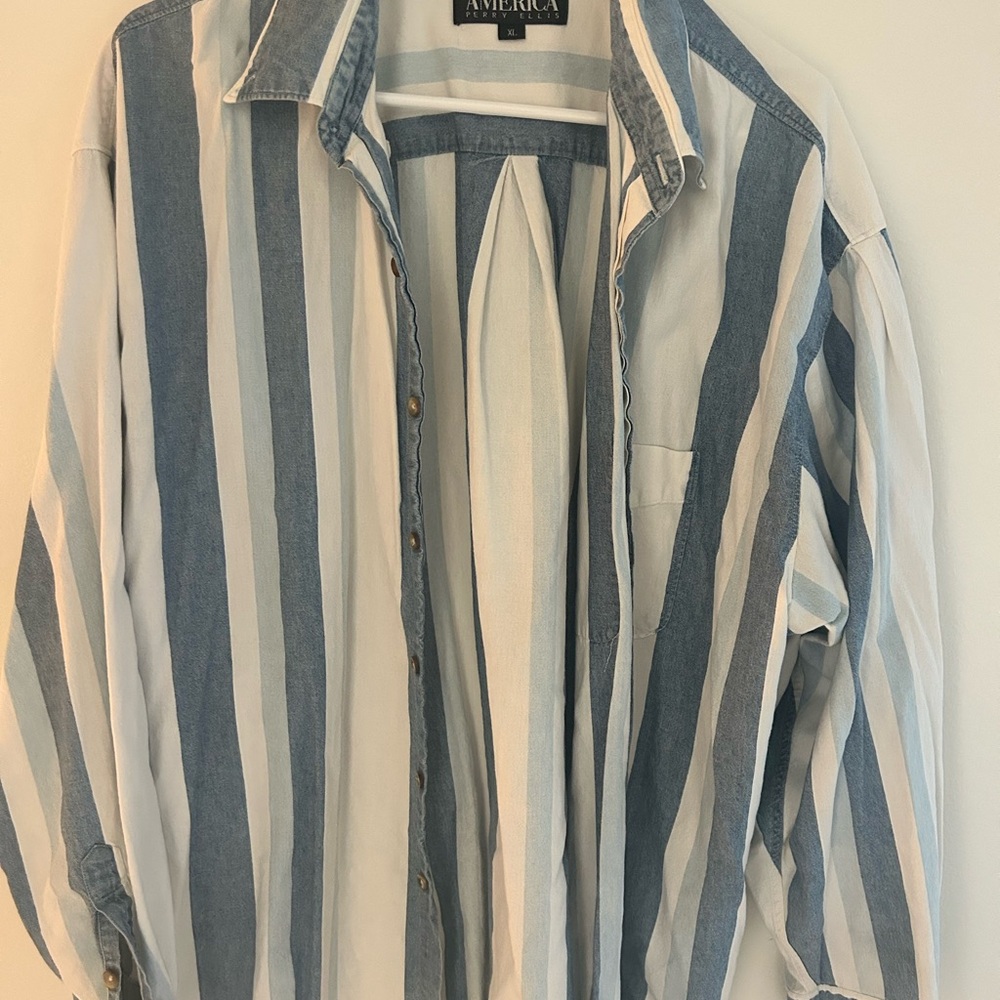 Blue and White Striped Men's Shirt